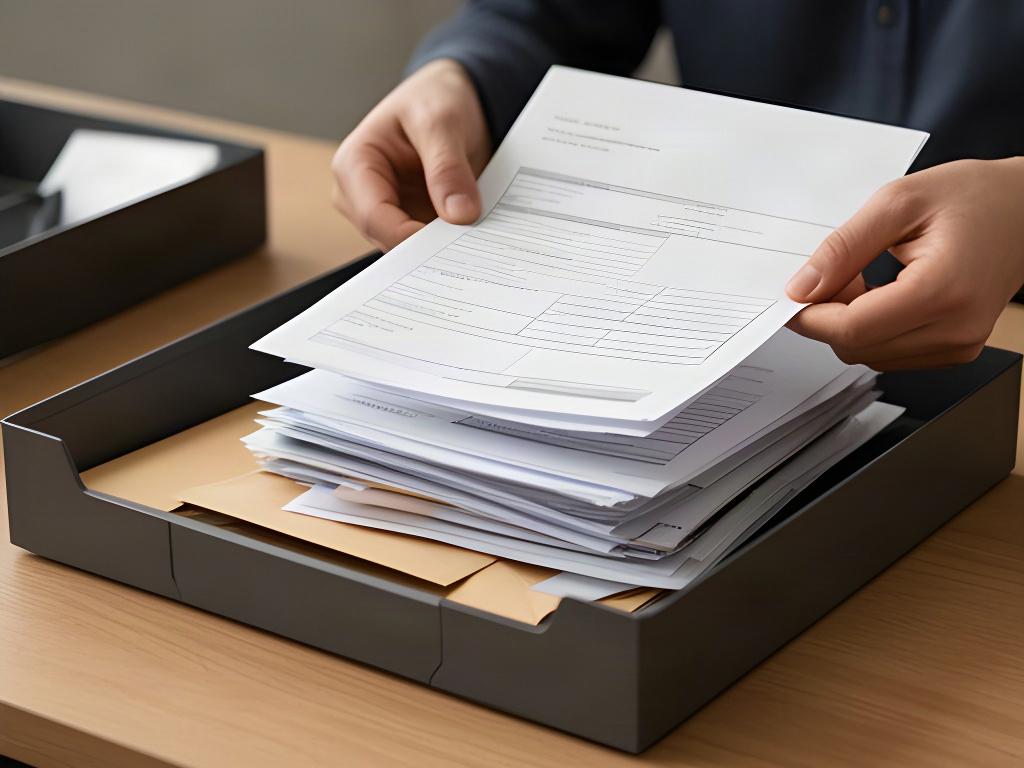 書類を確認しながら受付先を仕分ける担当者の手元